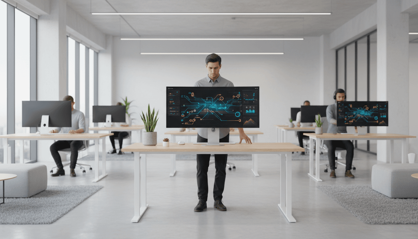 Professional B2B workspace with digital inventory management systems